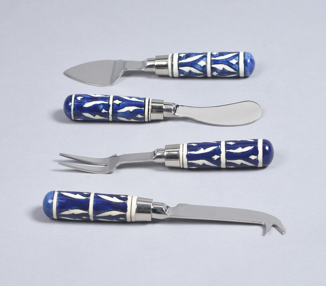 Hand Painted Inky Ceramic & Stainless Steel Cutlery Set