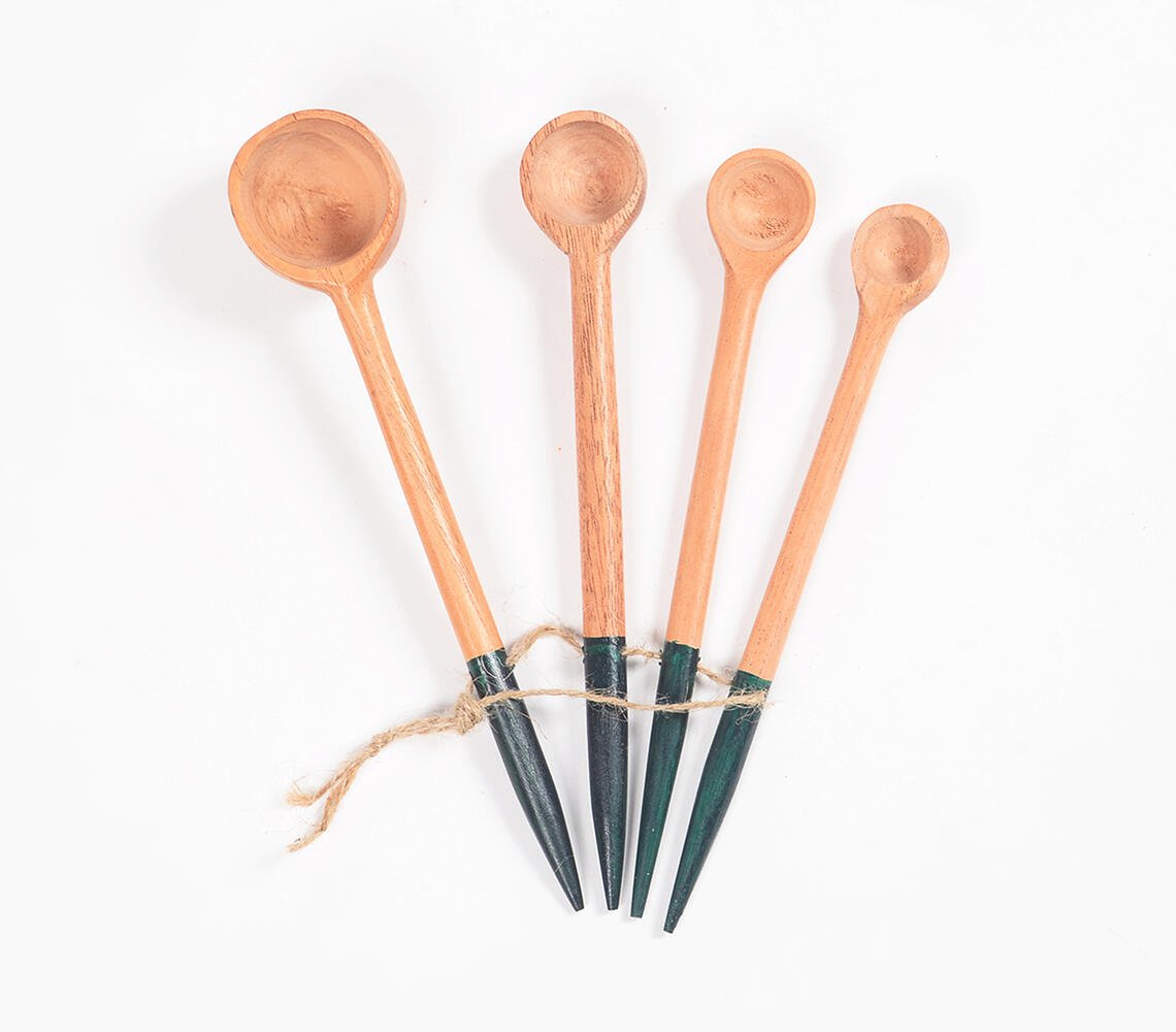 Hand Carved Neem Wood Green Measuring Spoons (set of 4)