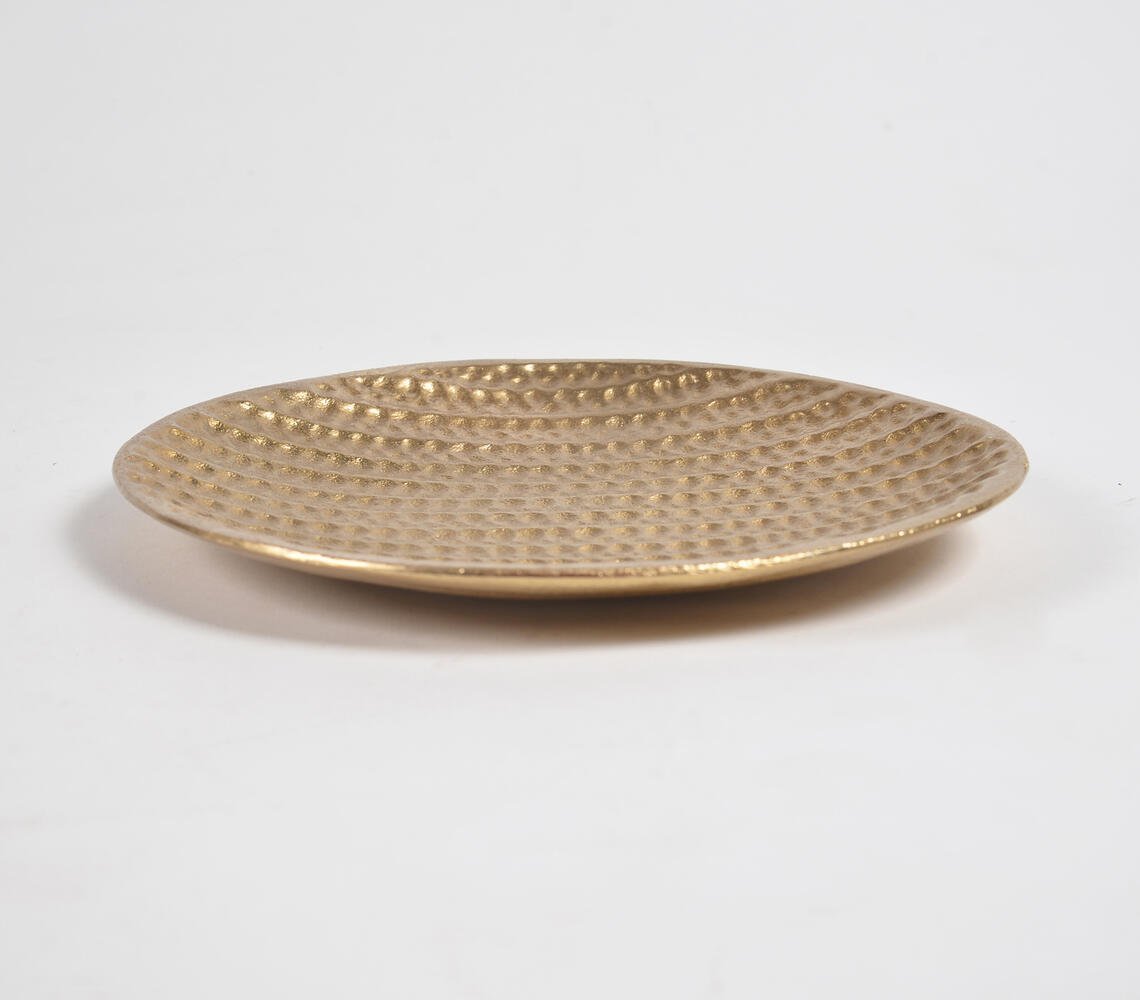 Gold Toned Dented Aluminium Round Serving Plate