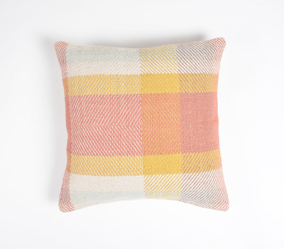 Handwoven Cotton Madras-Check Cushion Cover, 18 x 18 inches