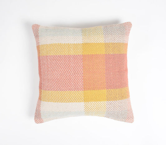 Handwoven Cotton Madras-Check Cushion Cover, 18 x 18 inches