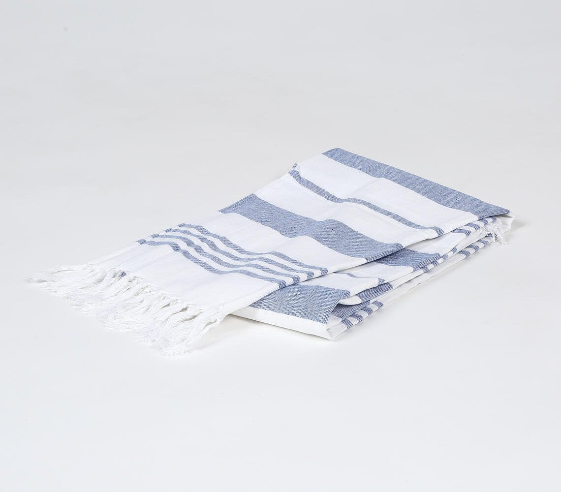 Handwoven Striped Blue Cotton Bath Towel