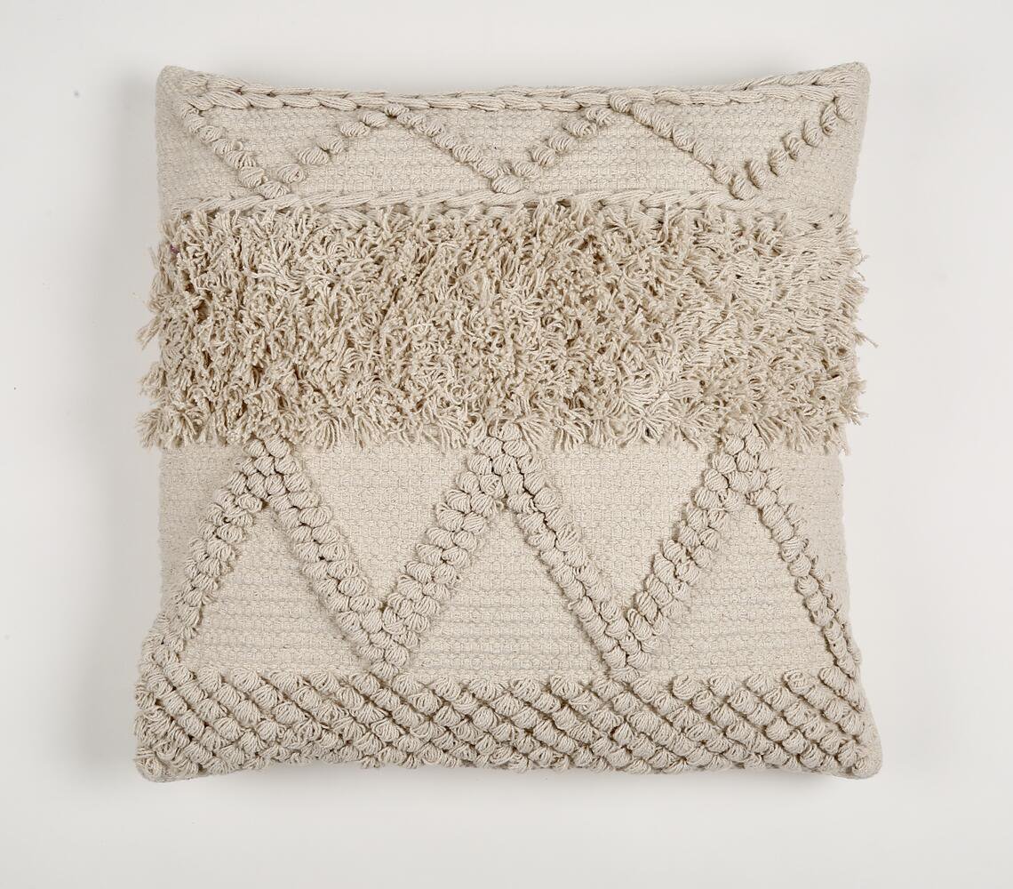 Handwoven & Tufted Cotton Off-White Cushion Cover