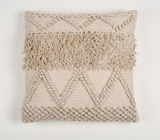 Handwoven & Tufted Cotton Off-White Cushion Cover