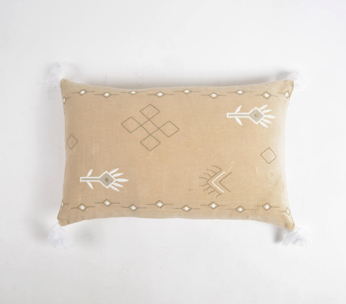 Tribal Embroidered & Tasseled Velvet Lumbar Cushion Cover