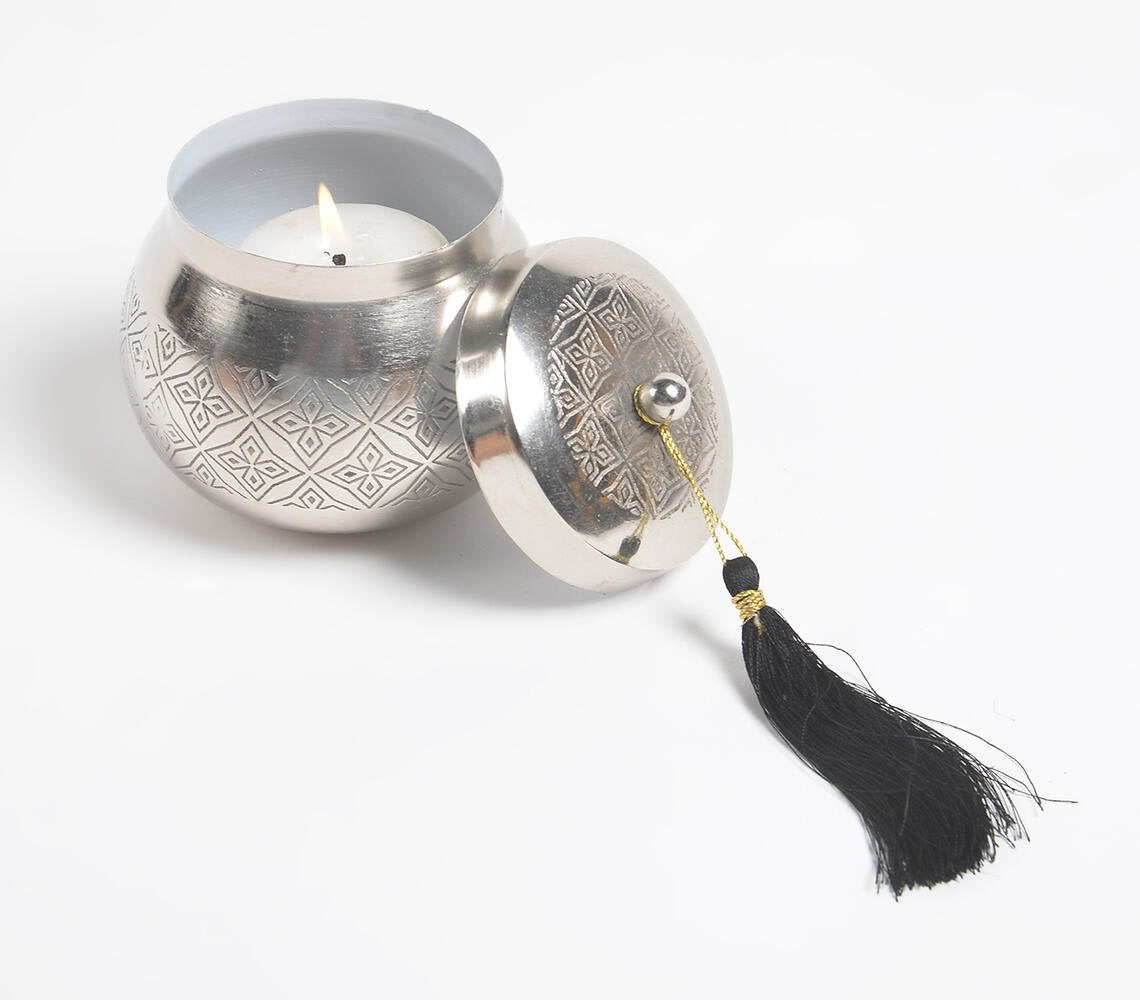 Traditional Hand Etched Votive Silver with Tassel