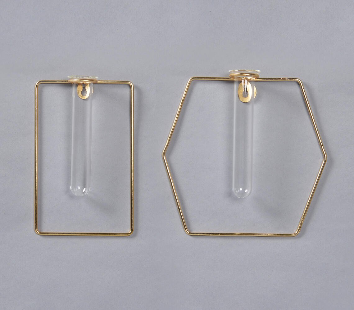 Geometric Glass & Metal Test tube Planter Vases (Set of 2)