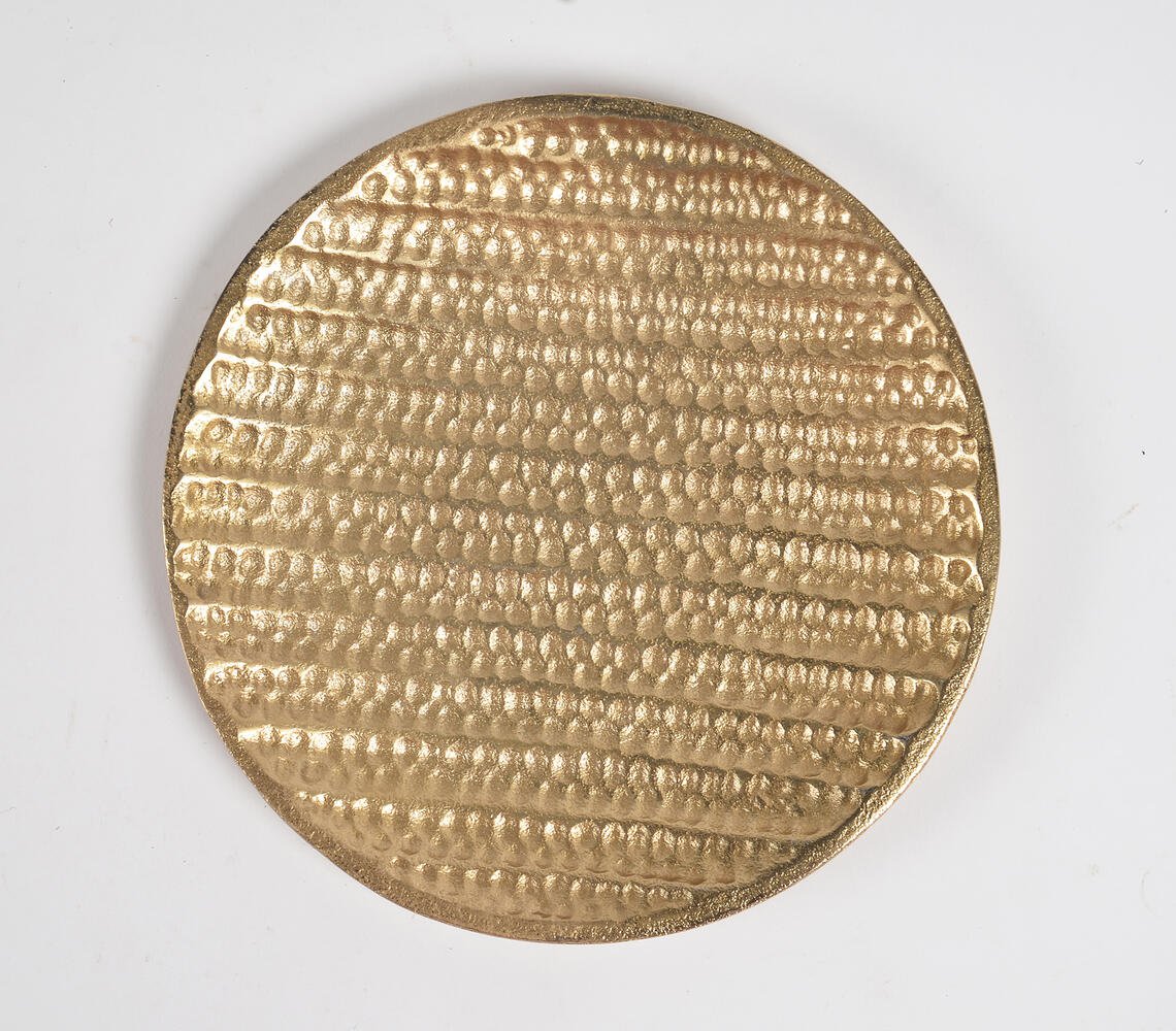 Gold Toned Dented Aluminium Round Serving Plate