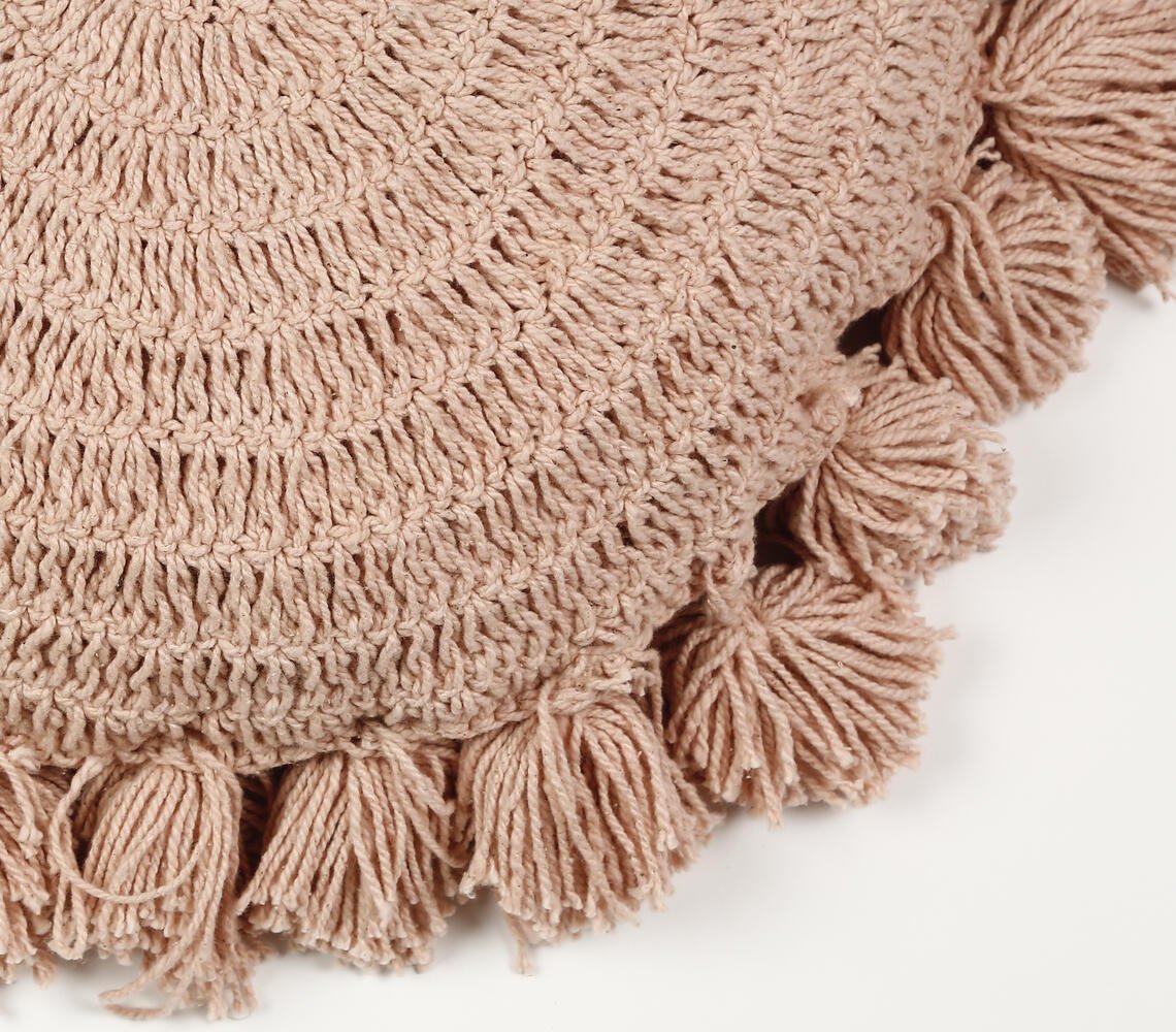 Knitted & Fringed Pastel Orange Cushion cover