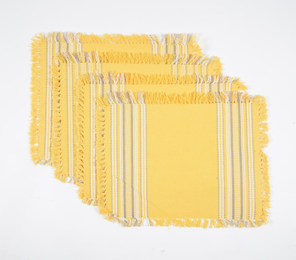 Gele placemats met franjesranden (set van 4)