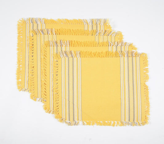 Gele placemats met franjesranden (set van 4)