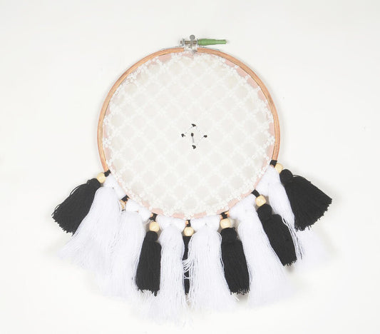 Embroidery Hoop Tasseled Monotone Wall Hanging