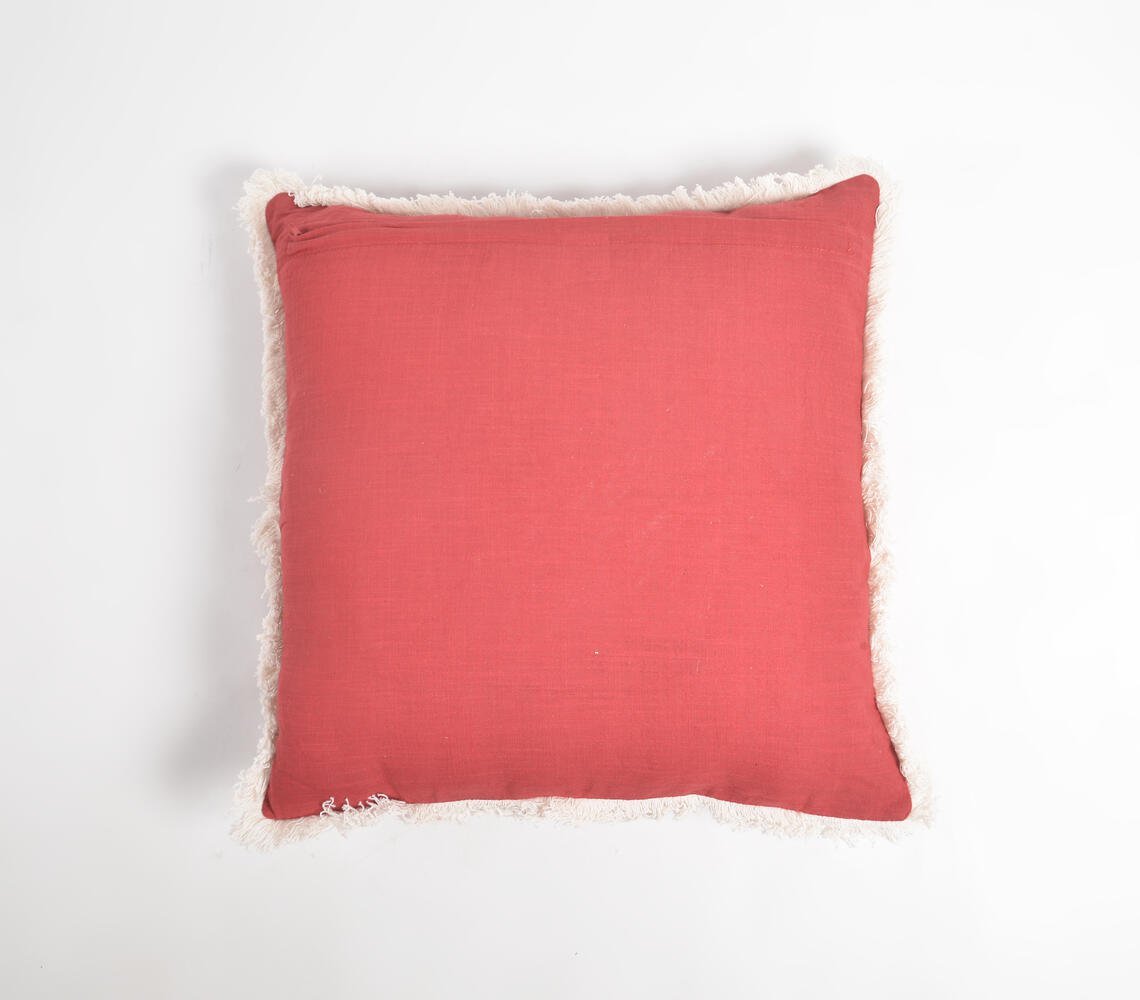 Solid Christmas Cotton Linen Cushion Cover with Frayed Border, 18 x 18 inches