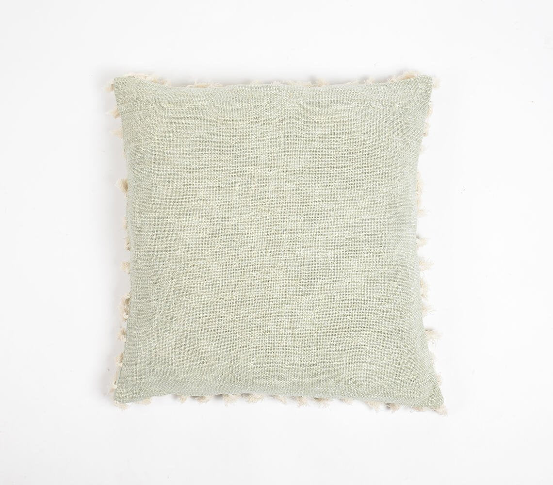 Solid Tasseled Pastel Sage Cotton Cushion Cover