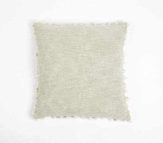 Solid Tasseled Pastel Sage Cotton Cushion Cover