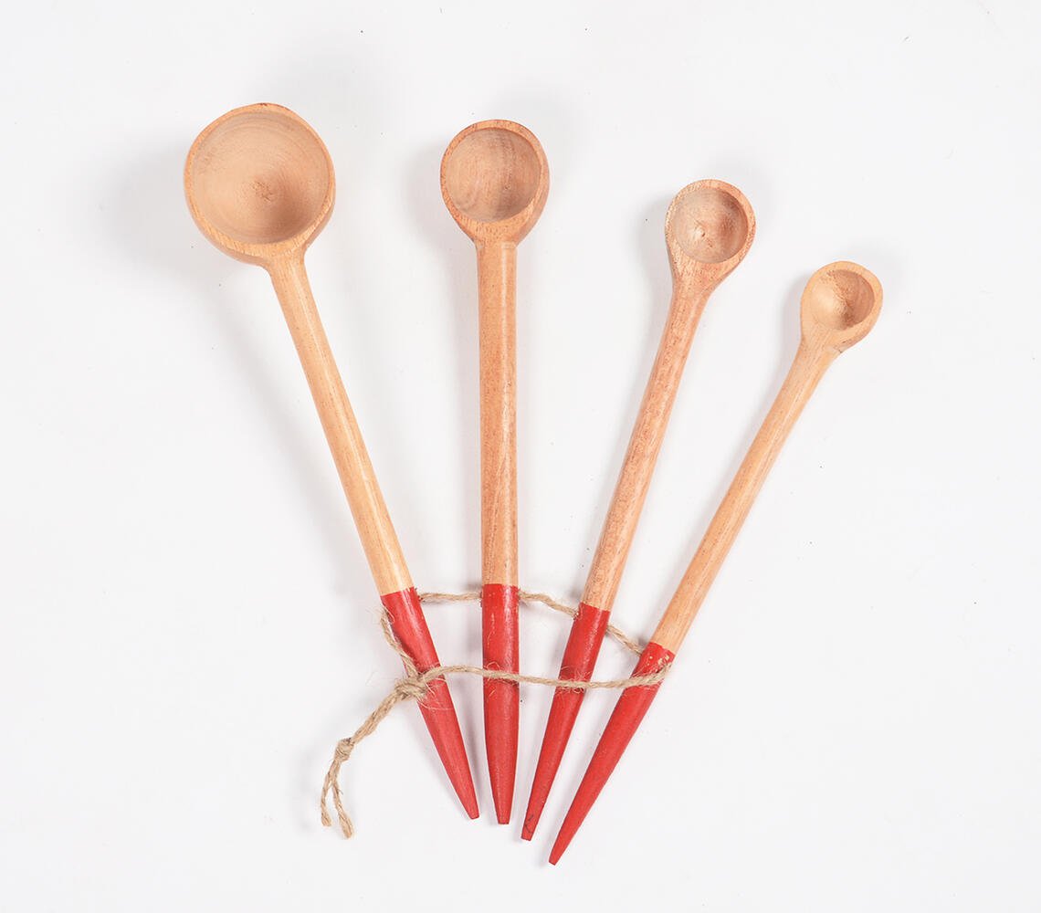 Hand Carved Neem Wood Red Measuring Spoons (set of 4)