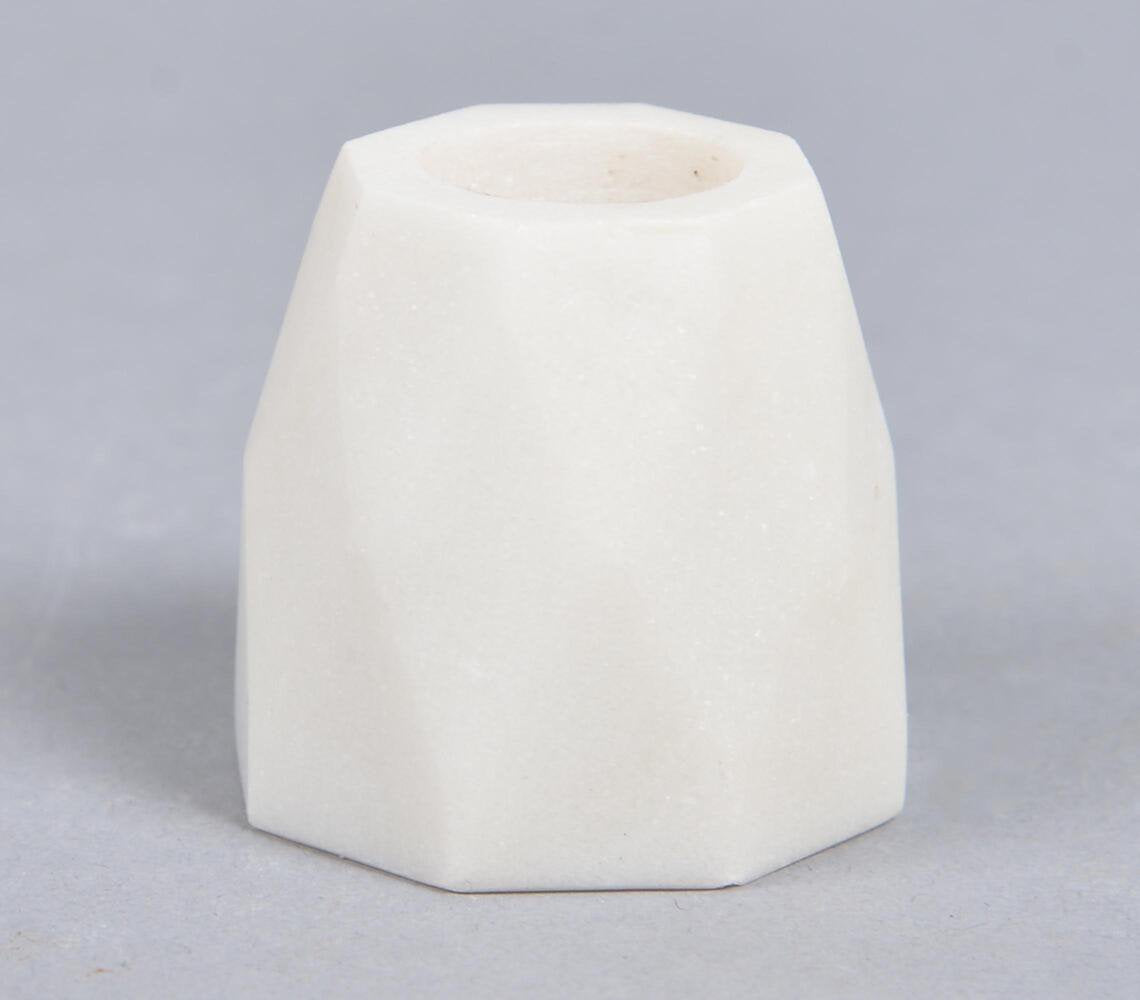 Turned White Stone Candle Holders (set of 2)