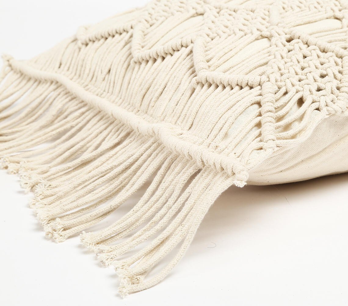 Macrame Fringed Cotton Cushion Cover