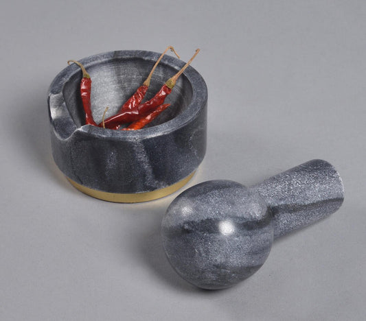 Turned Black marble Mortar & Pestle Set