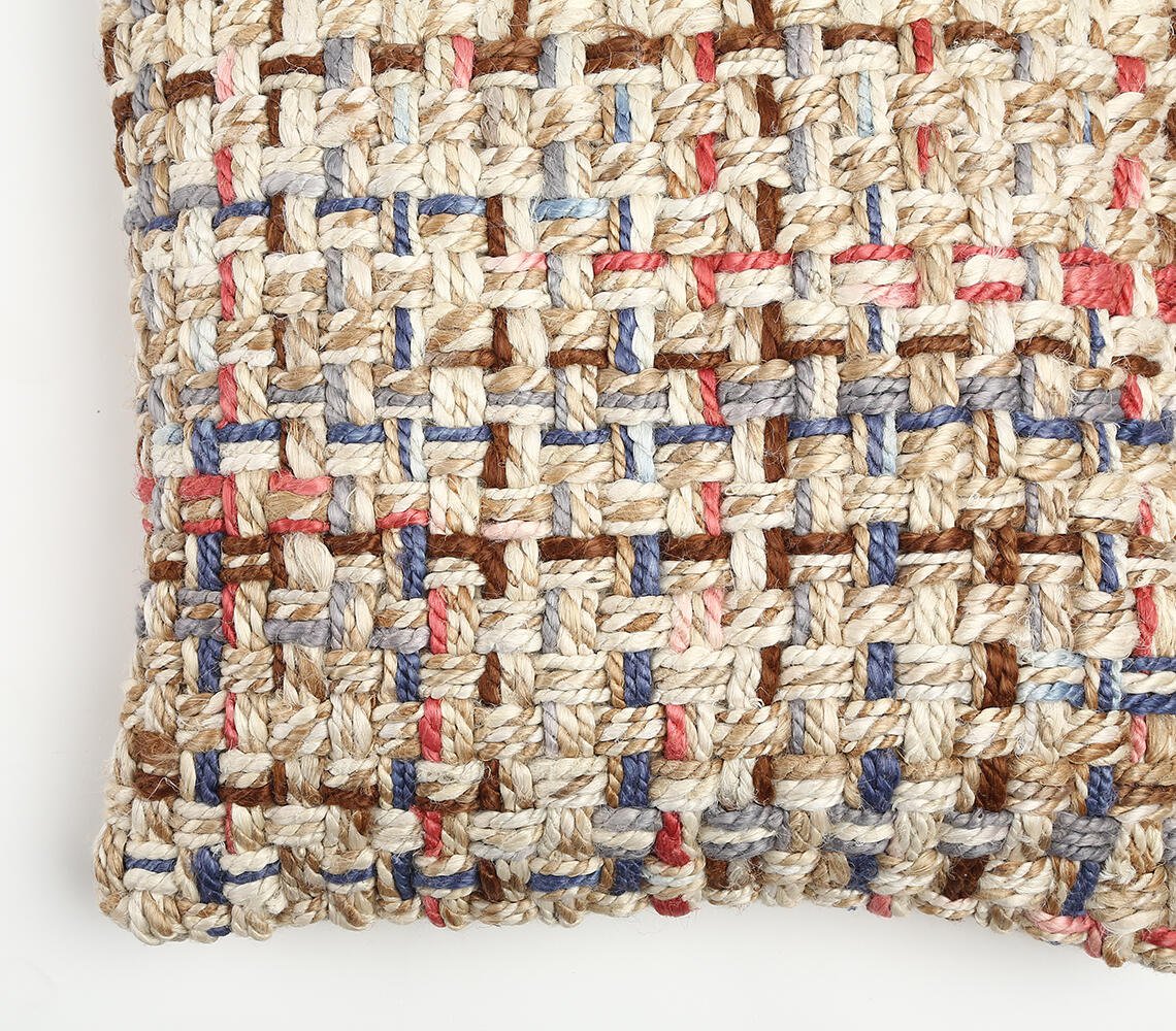 Stylized Plain Weave Cotton & Jute Cushion Cover