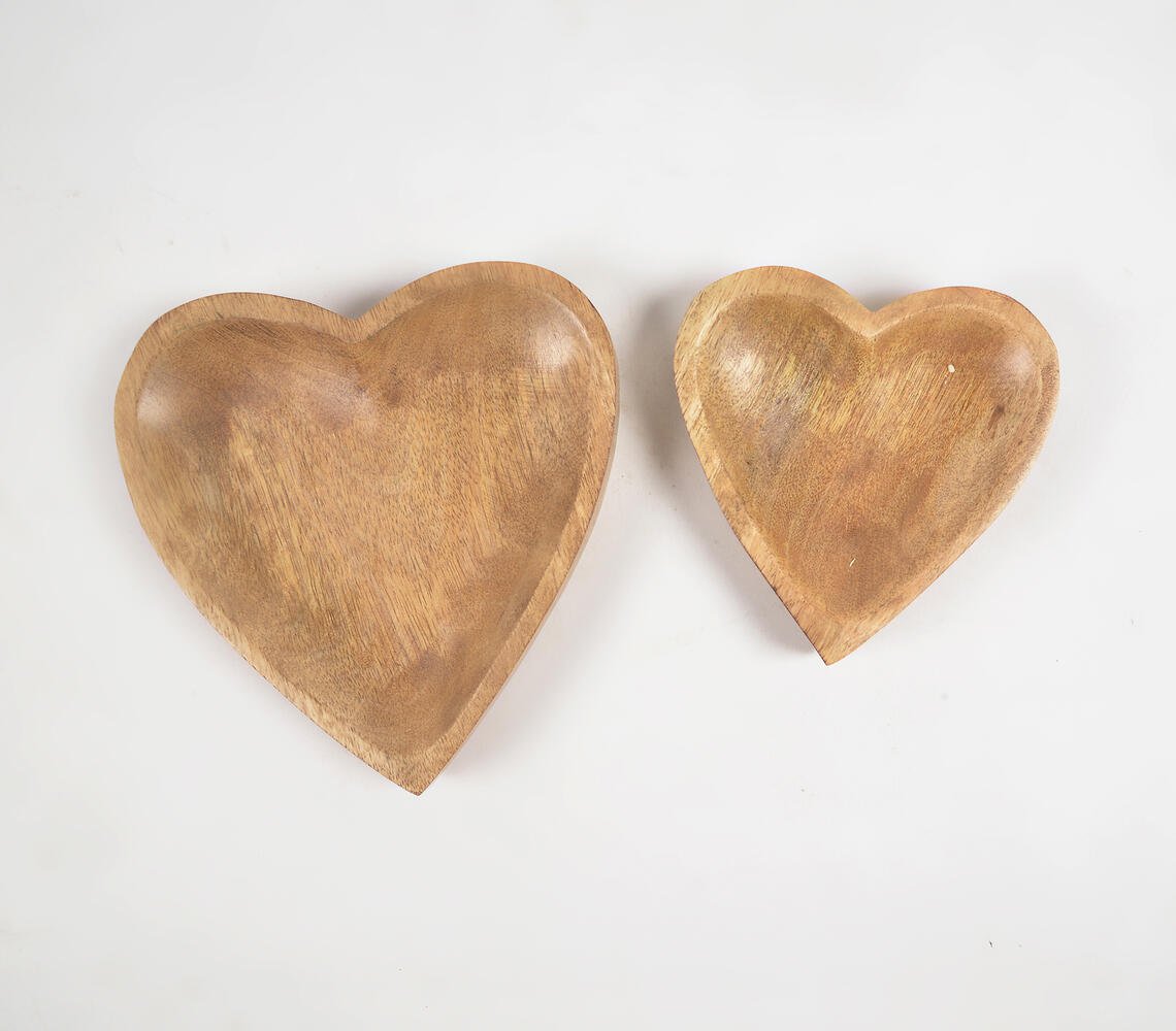 Heart-Shaped Mango Wood Snack Trays (set of 2)