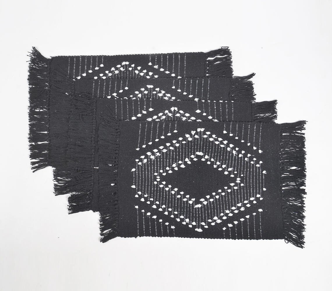 Handgeweven katoenen monochrome diamanten placemats (set van 4)