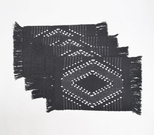 Handwoven Cotton Monochrome Diamond Placemats (Set of 4)