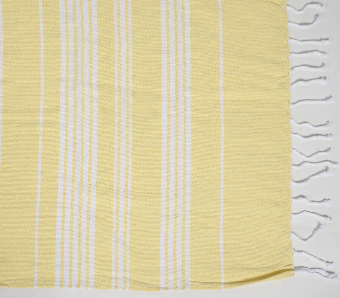 Striped Lemon Yellow Hammam Fouta Fringed Beach Towel