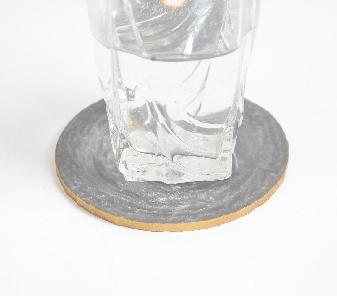 Sparkly Charcoal Resin Coasters with Golden Rim (set of 4)