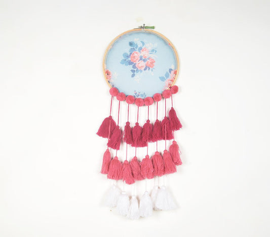 Embroidery Hoop Pastel Floral Tasseled Wall Hanging