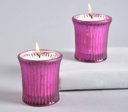 Mauve Tinted & Ribbed Glass Votives (set of 2)