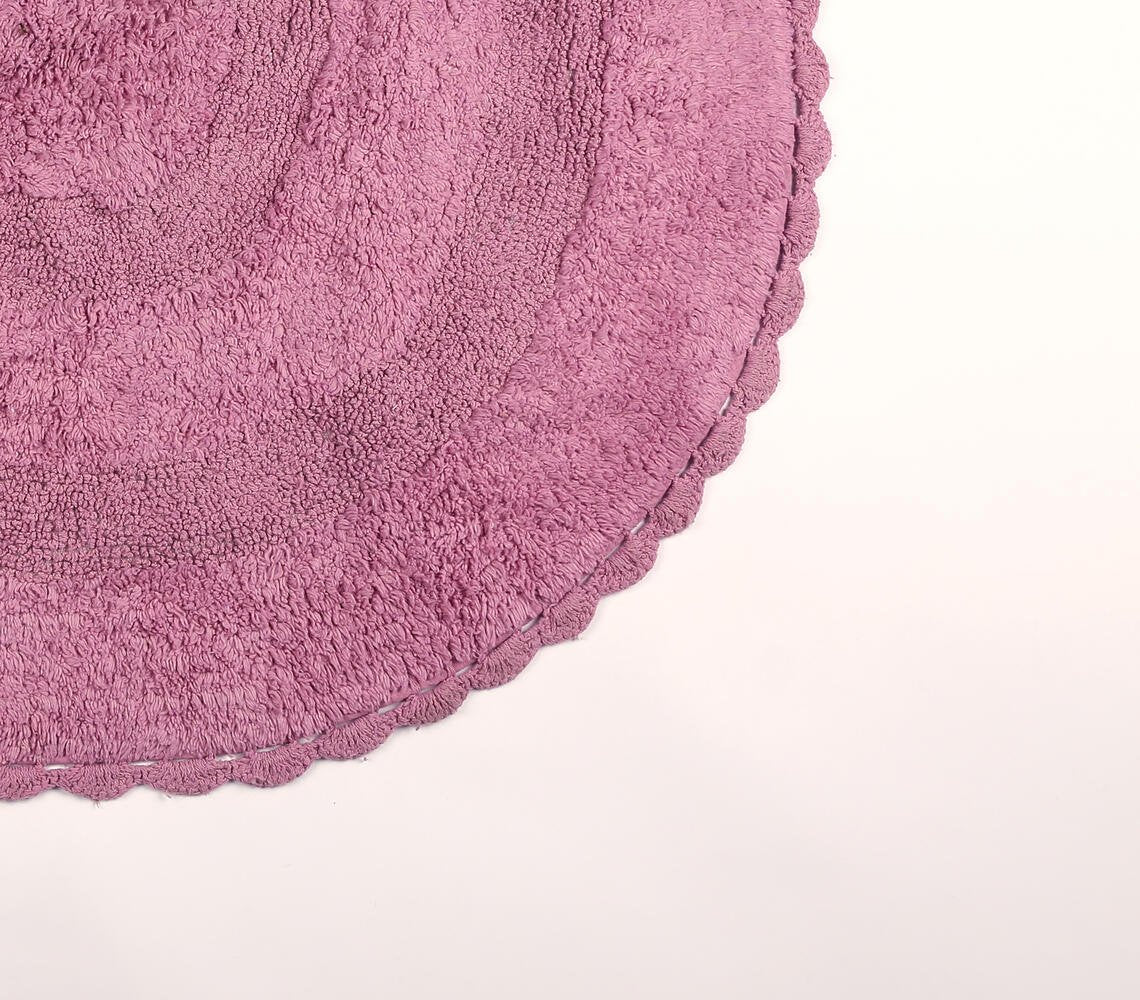 Woven Pink Textured Round Bath mat