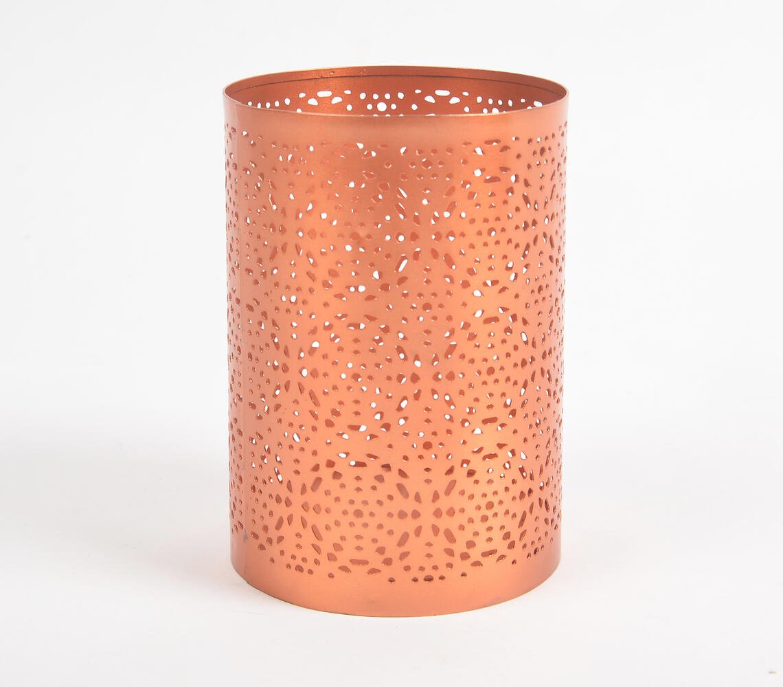 Honeycomb Jali Cut Rose-Gold Iron Candle Holder