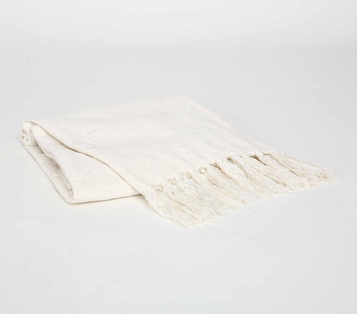 Cotton Wool Throw with Tufts & Tassels