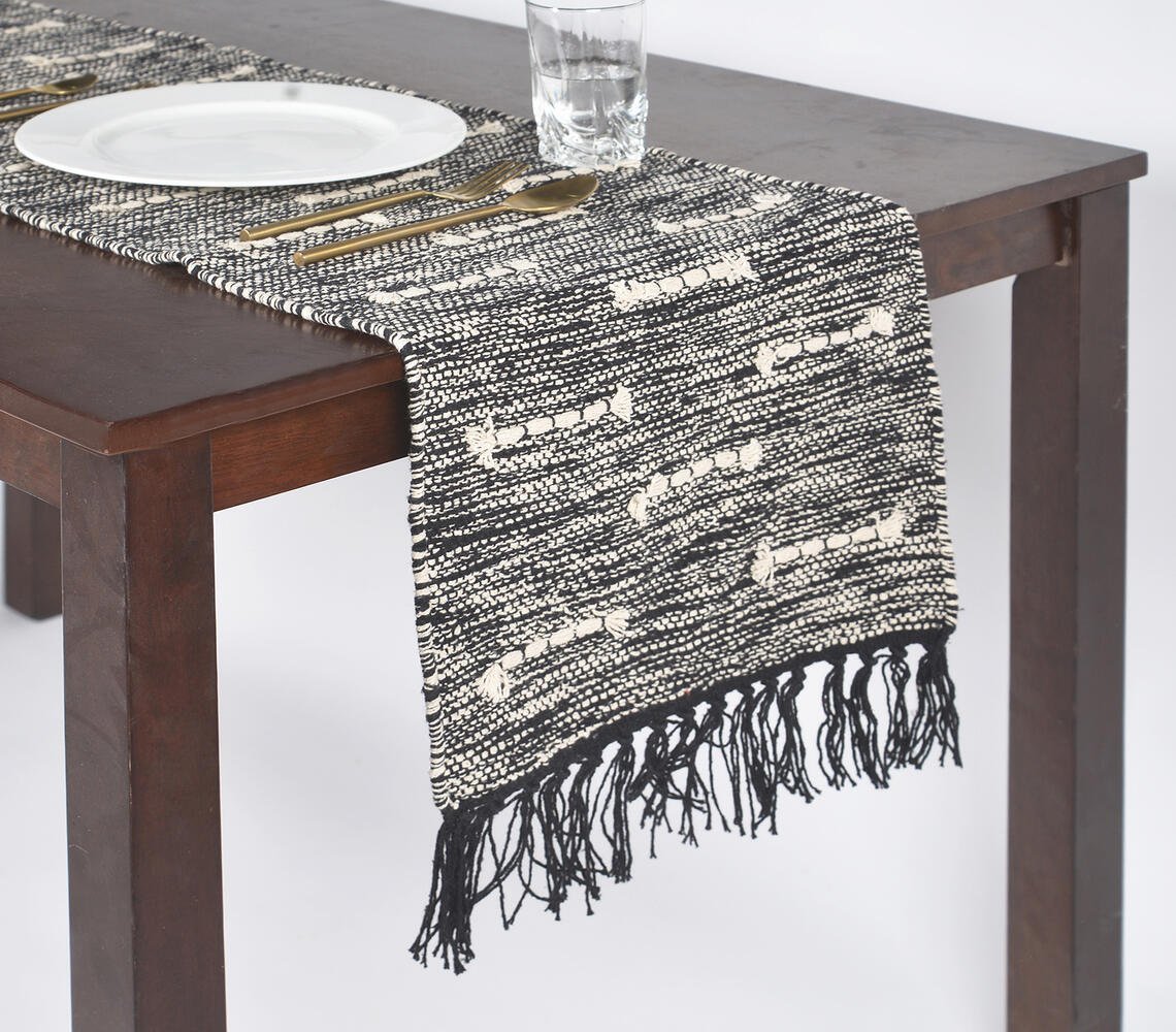 Handwoven Chunky Lines Black Table Runner