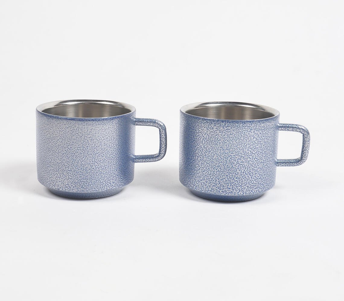 Handmade Stainless Steel Blue Tea Cups (Set of 2)