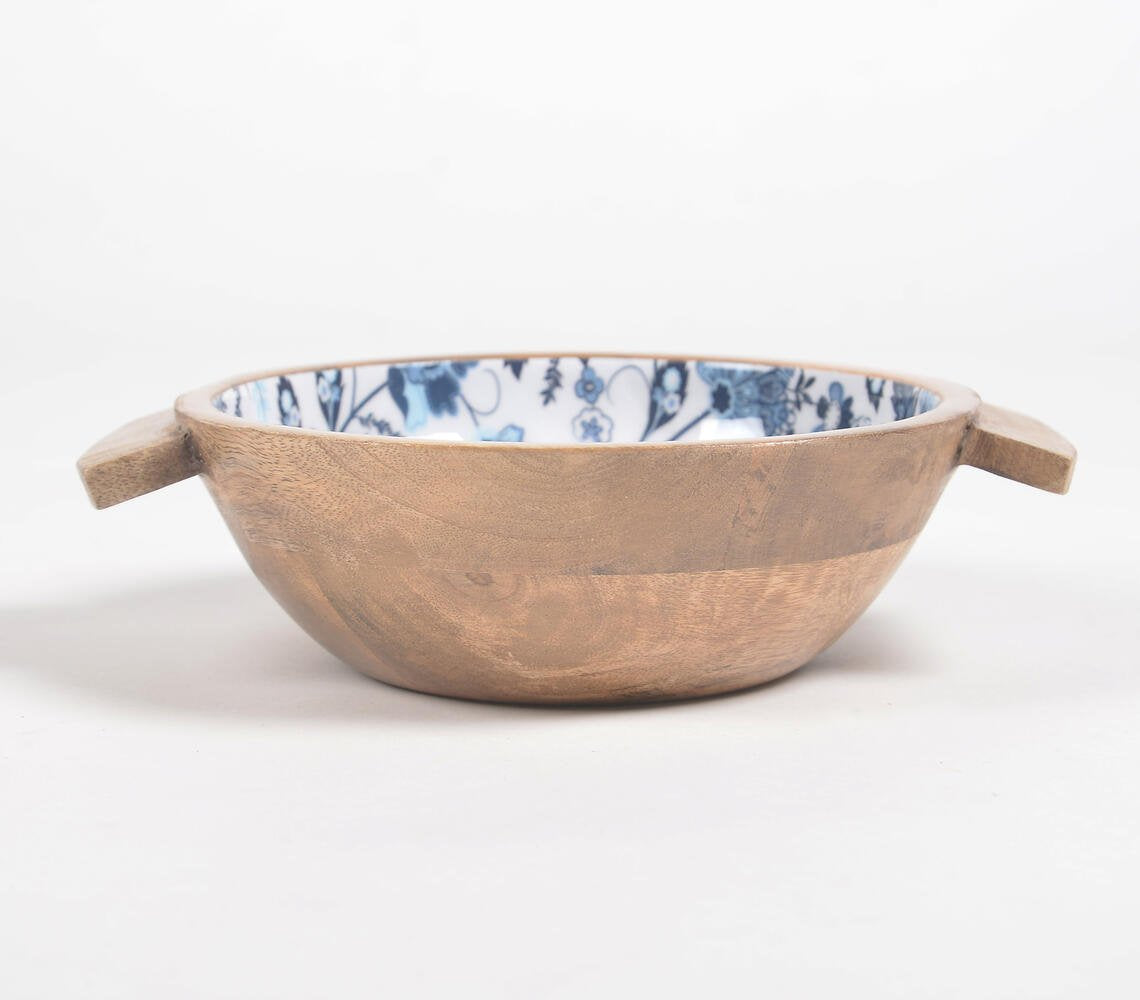 Enamelled Floral Turned Wooden Salad bowl & server