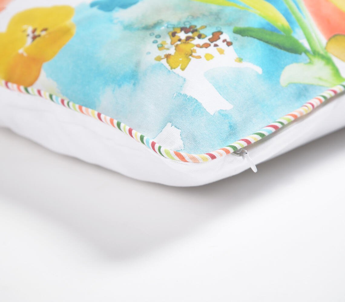 Floral Watercolor Cotton Cushion Cover with Piping