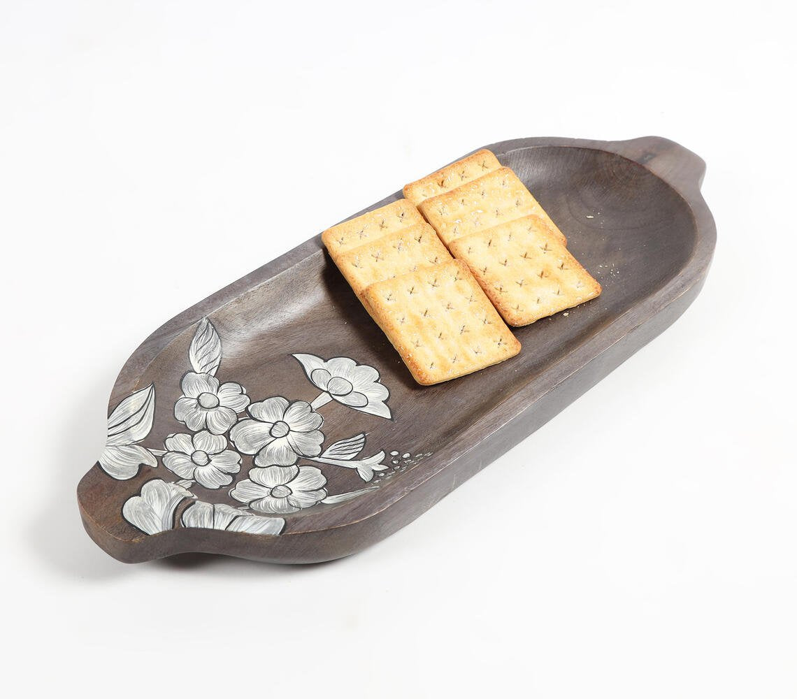 Hand Painted Mango Wood Floral Elongated Serving Platter