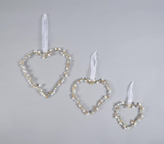 Beaded Iron Heart Wall Hangings (Set of 3)