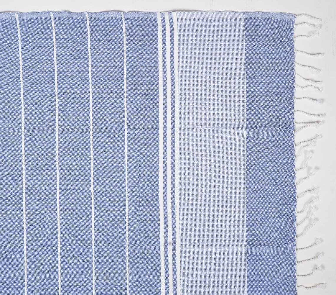 Handwoven Cotton striped Light & Dark Blue Bath Towels (Set Of 2)