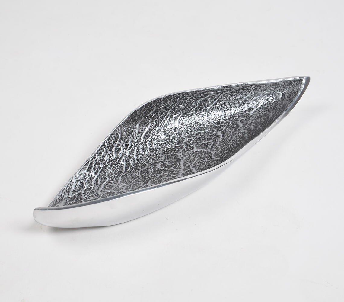 Handmade Grey Boat-Shaped Textured Serving Platter