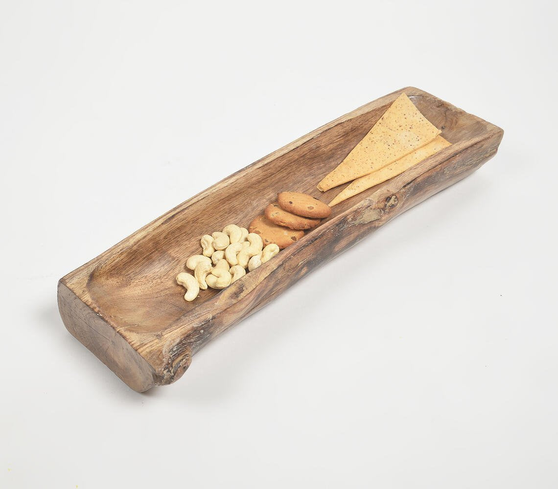 Raw Wooden Serving Tray with Light-Burnt Finish