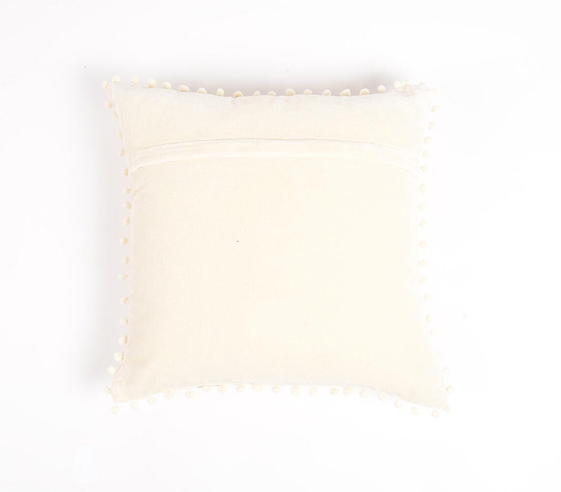 Dyed Cotton Cushion Cover with Border Embellishment, 18 x 18 inches