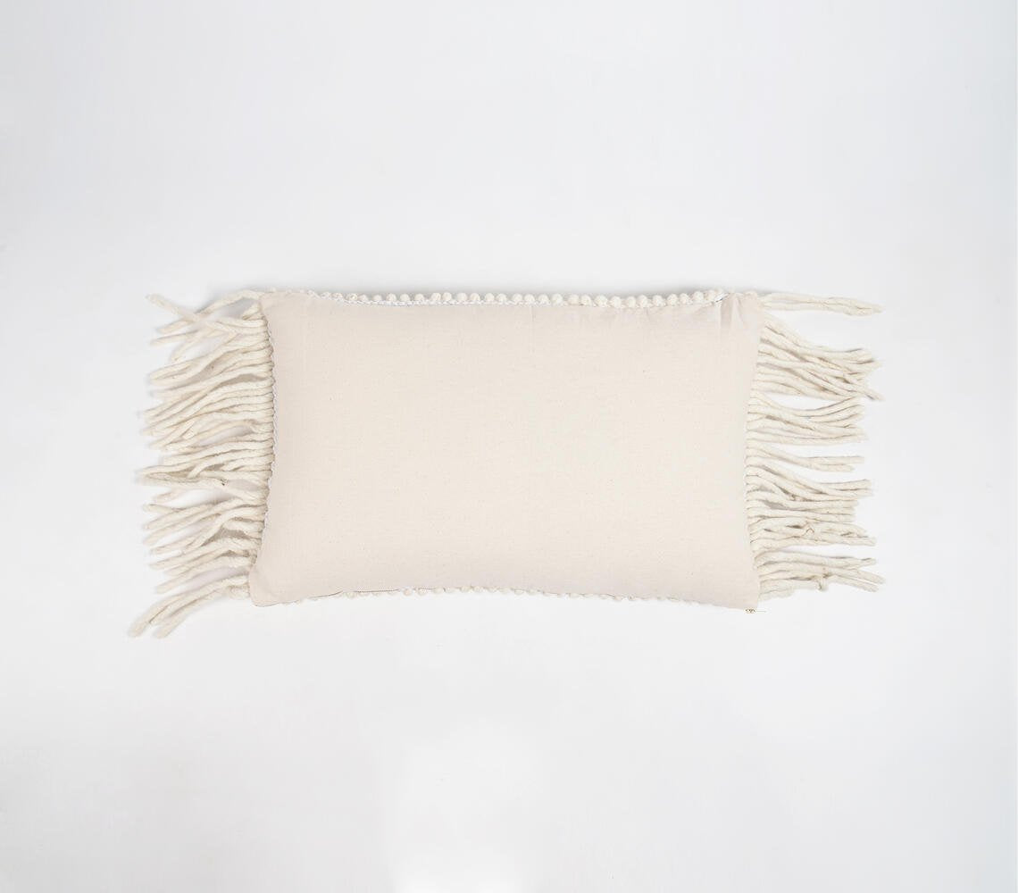 Handwoven Popcorn Textured Fringed Lumbar Cushion Cover