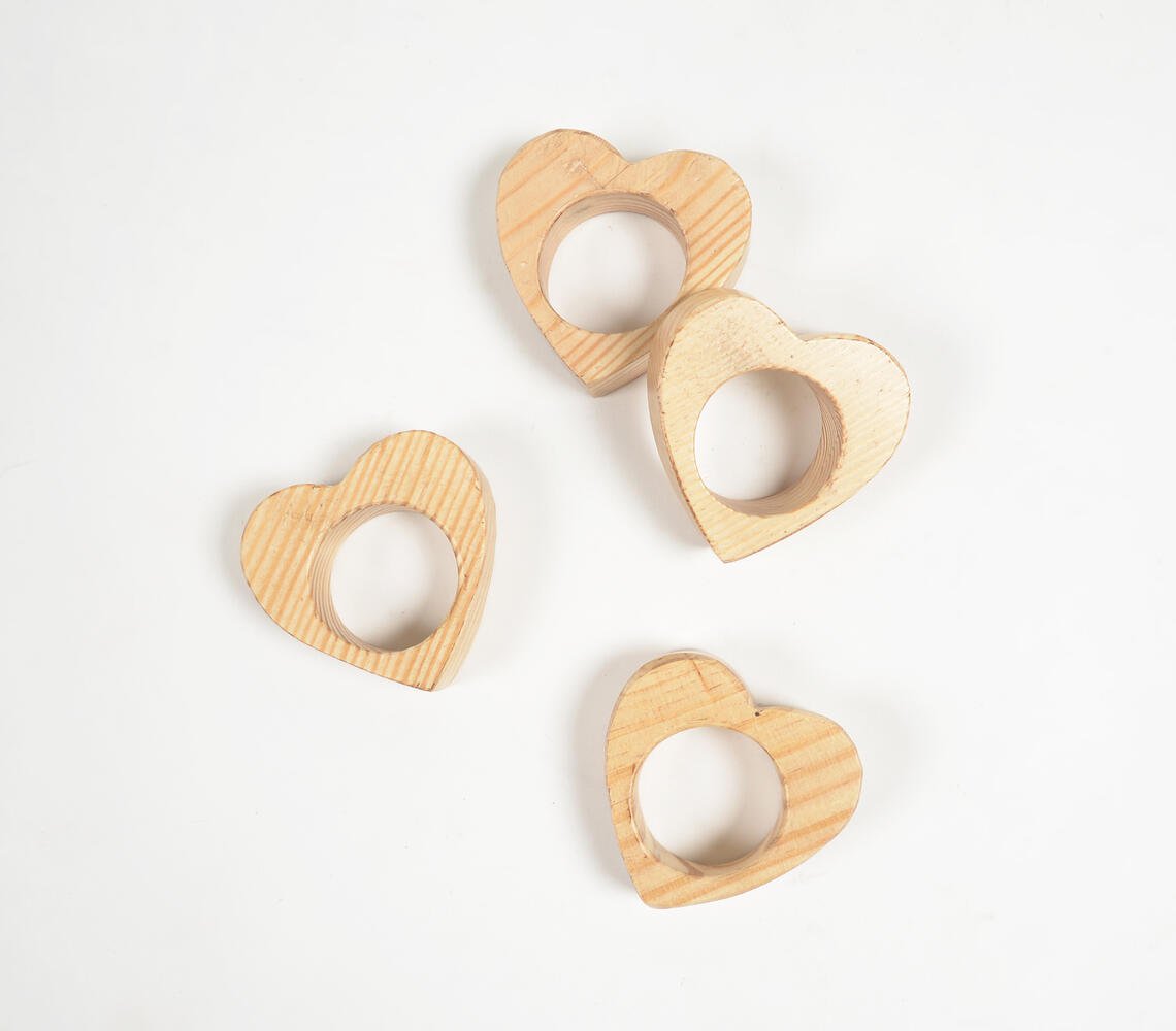 Heart Cut-Out Mango Wood Napkin rings (set of 4)