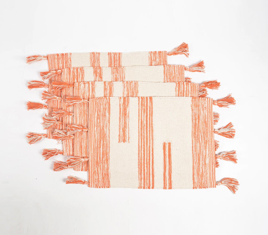 Handgeweven katoenen oranje colorblock placemats (set van 4)