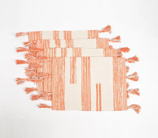 Handwoven Cotton Orange Colorblock Placemats (Set of 4)