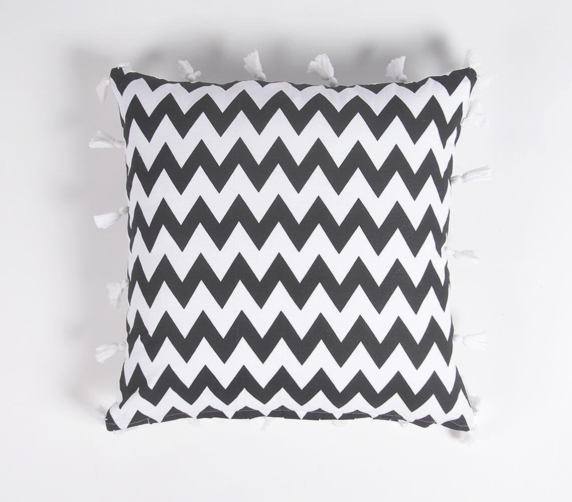 Chevron Printed & tasseled Handloom Cotton Cushion Covers (set of 2)