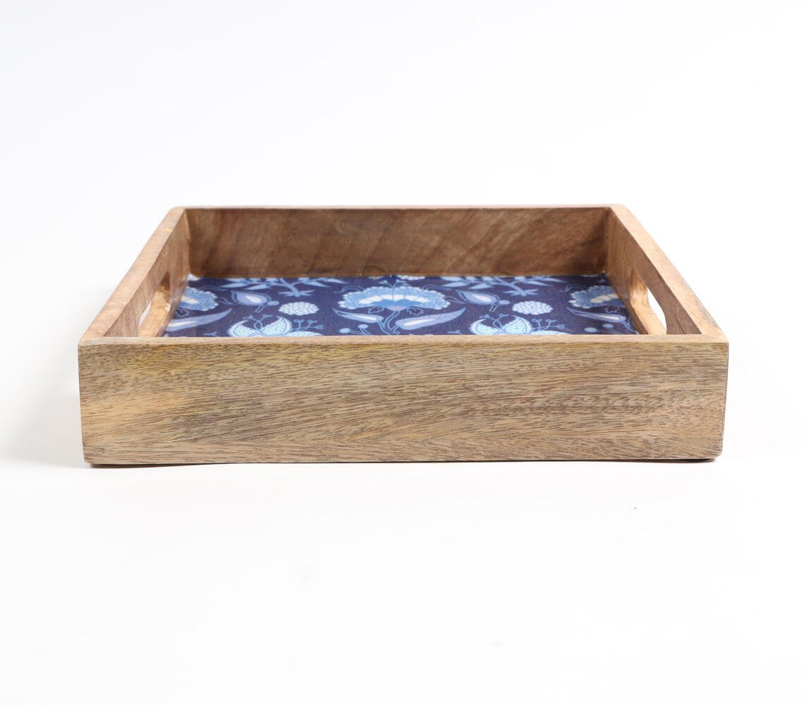 Floral-Enamelled Square Wooden Serving Tray